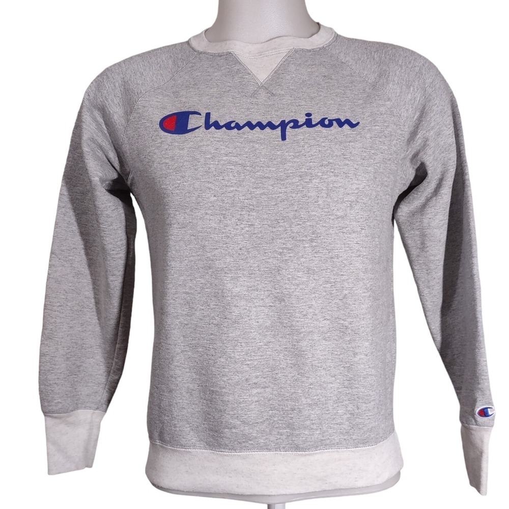Champion Sweatshirt Men's Medium Athleisure Gray Logo Raglan Crewneck Streetwear